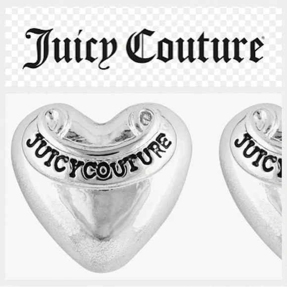 Silver Juicy Couture Silvertone Signature Logo Heart Stud Earrings - Picture 8 of 9